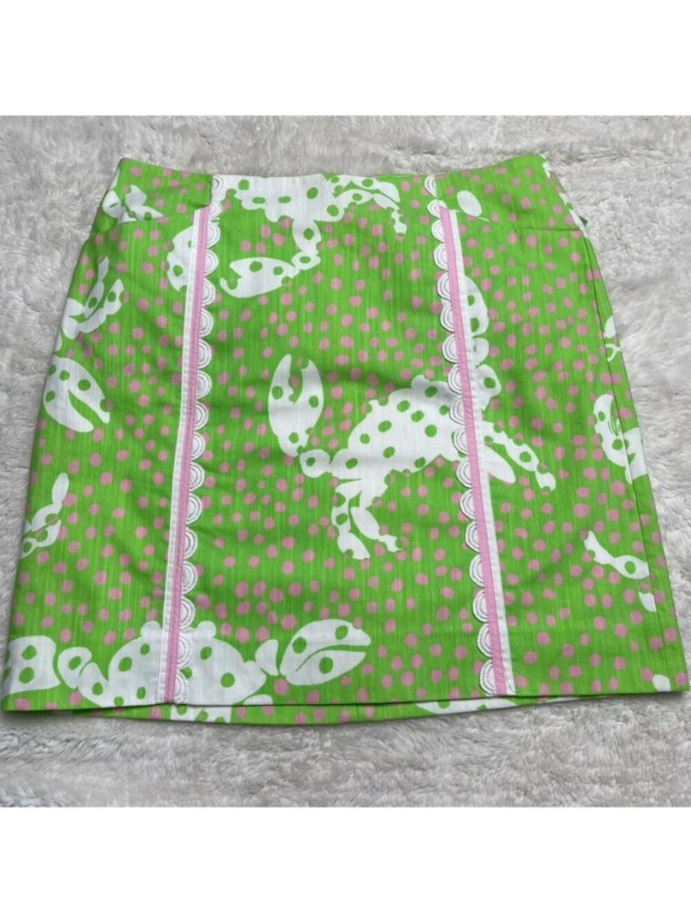 Lilly Pulitzer Not So Crabby Mini Skirt Size 4 Pink Green Polka Dot Crab Beach